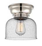 623-1F-PN-G74 1-Light 8" Polished Nickel Flush Mount - Seedy Large Bell Glass - LED Bulb - Dimmensions: 8 x 8 x 7.875 - Sloped Ceiling Compatible: No