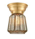 623-1F-SG-G146 1-Light 7" Satin Gold Flush Mount - Mercury Plated Chatham Glass - LED Bulb - Dimmensions: 7 x 7 x 9.4 - Sloped Ceiling Compatible: No