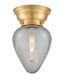 623-1F-SG-G165 1-Light 6.5" Satin Gold Flush Mount - Clear Crackle Geneseo Glass - LED Bulb - Dimmensions: 6.5 x 6.5 x 10.15 - Sloped Ceiling Compatible: No