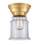 623-1F-SG-G182 1-Light 6.25" Satin Gold Flush Mount - Clear Canton Glass - LED Bulb - Dimmensions: 6.25 x 6.25 x 8.65 - Sloped Ceiling Compatible: No