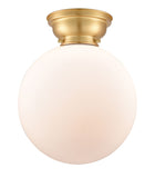 623-1F-SG-G201-12 1-Light 12" Satin Gold Flush Mount - Matte White Cased Beacon Glass - LED Bulb - Dimmensions: 12 x 12 x 13.15 - Sloped Ceiling Compatible: No