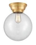 623-1F-SG-G202-10 1-Light 10" Satin Gold Flush Mount - Clear Beacon Glass - LED Bulb - Dimmensions: 10 x 10 x 11.15 - Sloped Ceiling Compatible: No