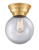 623-1F-SG-G202-8 1-Light 8" Satin Gold Flush Mount - Clear Beacon Glass - LED Bulb - Dimmensions: 8 x 8 x 9.15 - Sloped Ceiling Compatible: No