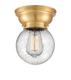 623-1F-SG-G204-6 1-Light 6.25" Satin Gold Flush Mount - Seedy Beacon Glass - LED Bulb - Dimmensions: 6.25 x 6.25 x 7.15 - Sloped Ceiling Compatible: No