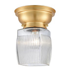 623-1F-SG-G302 1-Light 6.25" Satin Gold Flush Mount - Thick Clear Halophane Colton Glass - LED Bulb - Dimmensions: 6.25 x 6.25 x 7.4 - Sloped Ceiling Compatible: No