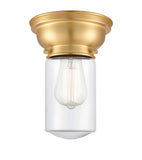 623-1F-SG-G312 1-Light 6.25" Satin Gold Flush Mount - Clear Dover Glass - LED Bulb - Dimmensions: 6.25 x 6.25 x 7.9 - Sloped Ceiling Compatible: No