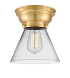 623-1F-SG-G42 1-Light 7.75" Satin Gold Flush Mount - Clear Large Cone Glass - LED Bulb - Dimmensions: 7.75 x 7.75 x 7.4 - Sloped Ceiling Compatible: No