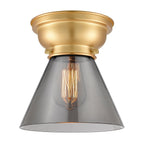 623-1F-SG-G43 1-Light 7.75" Satin Gold Flush Mount - Plated Smoke Large Cone Glass - LED Bulb - Dimmensions: 7.75 x 7.75 x 7.4 - Sloped Ceiling Compatible: No