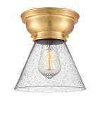 623-1F-SG-G44 1-Light 7.75" Satin Gold Flush Mount - Seedy Large Cone Glass - LED Bulb - Dimmensions: 7.75 x 7.75 x 7.4 - Sloped Ceiling Compatible: No