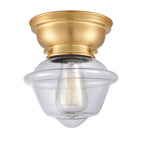 623-1F-SG-G532 1-Light 7.5" Satin Gold Flush Mount - Clear Small Oxford Glass - LED Bulb - Dimmensions: 7.5 x 7.5 x 7.15 - Sloped Ceiling Compatible: No