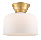 623-1F-SG-G71-L 1-Light 12" Satin Gold Flush Mount - Matte White Cased X-Large Bell Glass - LED Bulb - Dimmensions: 12 x 12 x 9.4 - Sloped Ceiling Compatible: No