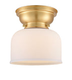 623-1F-SG-G71 1-Light 8" Satin Gold Flush Mount - Matte White Cased Large Bell Glass - LED Bulb - Dimmensions: 8 x 8 x 7.875 - Sloped Ceiling Compatible: No