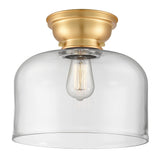 623-1F-SG-G72-L 1-Light 12" Satin Gold Flush Mount - Clear X-Large Bell Glass - LED Bulb - Dimmensions: 12 x 12 x 9.4 - Sloped Ceiling Compatible: No