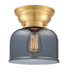 623-1F-SG-G73 1-Light 8" Satin Gold Flush Mount - Plated Smoke Large Bell Glass - LED Bulb - Dimmensions: 8 x 8 x 7.875 - Sloped Ceiling Compatible: No