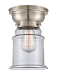 623-1F-SN-G182 1-Light 6.25" Brushed Satin Nickel Flush Mount - Clear Canton Glass - LED Bulb - Dimmensions: 6.25 x 6.25 x 8.65 - Sloped Ceiling Compatible: No
