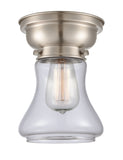 623-1F-SN-G192 1-Light 6.25" Brushed Satin Nickel Flush Mount - Clear Bellmont Glass - LED Bulb - Dimmensions: 6.25 x 6.25 x 7.65 - Sloped Ceiling Compatible: No