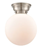 623-1F-SN-G201-10 1-Light 10" Brushed Satin Nickel Flush Mount - Matte White Cased Beacon Glass - LED Bulb - Dimmensions: 10 x 10 x 11.15 - Sloped Ceiling Compatible: No