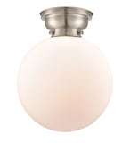 623-1F-SN-G201-12 1-Light 12" Brushed Satin Nickel Flush Mount - Matte White Cased Beacon Glass - LED Bulb - Dimmensions: 12 x 12 x 13.15 - Sloped Ceiling Compatible: No