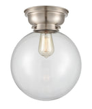 623-1F-SN-G202-10 1-Light 10" Brushed Satin Nickel Flush Mount - Clear Beacon Glass - LED Bulb - Dimmensions: 10 x 10 x 11.15 - Sloped Ceiling Compatible: No