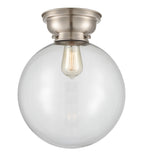 623-1F-SN-G202-12 1-Light 12" Brushed Satin Nickel Flush Mount - Clear Beacon Glass - LED Bulb - Dimmensions: 12 x 12 x 13.15 - Sloped Ceiling Compatible: No