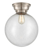 623-1F-SN-G204-12 1-Light 12" Brushed Satin Nickel Flush Mount - Seedy Beacon Glass - LED Bulb - Dimmensions: 12 x 12 x 13.15 - Sloped Ceiling Compatible: No