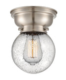 623-1F-SN-G204-6 1-Light 6.25" Brushed Satin Nickel Flush Mount - Seedy Beacon Glass - LED Bulb - Dimmensions: 6.25 x 6.25 x 7.15 - Sloped Ceiling Compatible: No