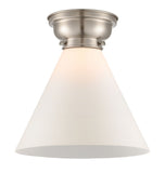623-1F-SN-G41-L 1-Light 12" Brushed Satin Nickel Flush Mount - Matte White Cased Cone 12" Glass - LED Bulb - Dimmensions: 12 x 12 x 11.4 - Sloped Ceiling Compatible: No