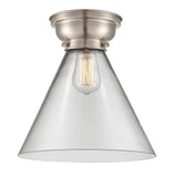 623-1F-SN-G42-L 1-Light 12" Brushed Satin Nickel Flush Mount - Clear Cone 12" Glass - LED Bulb - Dimmensions: 12 x 12 x 11.4 - Sloped Ceiling Compatible: No