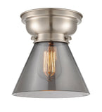 623-1F-SN-G43 1-Light 7.75" Brushed Satin Nickel Flush Mount - Plated Smoke Large Cone Glass - LED Bulb - Dimmensions: 7.75 x 7.75 x 7.4 - Sloped Ceiling Compatible: No