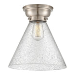 623-1F-SN-G44-L 1-Light 12" Brushed Satin Nickel Flush Mount - Seedy Cone 12" Glass - LED Bulb - Dimmensions: 12 x 12 x 11.4 - Sloped Ceiling Compatible: No