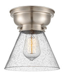 623-1F-SN-G44 1-Light 7.75" Brushed Satin Nickel Flush Mount - Seedy Large Cone Glass - LED Bulb - Dimmensions: 7.75 x 7.75 x 7.4 - Sloped Ceiling Compatible: No