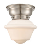 623-1F-SN-G531 1-Light 7.5" Brushed Satin Nickel Flush Mount - Matte White Cased Small Oxford Glass - LED Bulb - Dimmensions: 7.5 x 7.5 x 7.15 - Sloped Ceiling Compatible: No