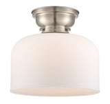 623-1F-SN-G71-L 1-Light 12" Brushed Satin Nickel Flush Mount - Matte White Cased X-Large Bell Glass - LED Bulb - Dimmensions: 12 x 12 x 9.4 - Sloped Ceiling Compatible: No