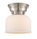 623-1F-SN-G71 1-Light 8" Brushed Satin Nickel Flush Mount - Matte White Cased Large Bell Glass - LED Bulb - Dimmensions: 8 x 8 x 7.875 - Sloped Ceiling Compatible: No
