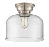 623-1F-SN-G72-L 1-Light 12" Brushed Satin Nickel Flush Mount - Clear X-Large Bell Glass - LED Bulb - Dimmensions: 12 x 12 x 9.4 - Sloped Ceiling Compatible: No