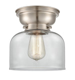 623-1F-SN-G72 1-Light 8" Brushed Satin Nickel Flush Mount - Clear Large Bell Glass - LED Bulb - Dimmensions: 8 x 8 x 7.875 - Sloped Ceiling Compatible: No