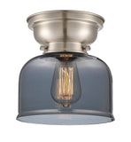 623-1F-SN-G73 1-Light 8" Brushed Satin Nickel Flush Mount - Plated Smoke Large Bell Glass - LED Bulb - Dimmensions: 8 x 8 x 7.875 - Sloped Ceiling Compatible: No