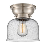 623-1F-SN-G74 1-Light 8" Brushed Satin Nickel Flush Mount - Seedy Large Bell Glass - LED Bulb - Dimmensions: 8 x 8 x 7.875 - Sloped Ceiling Compatible: No