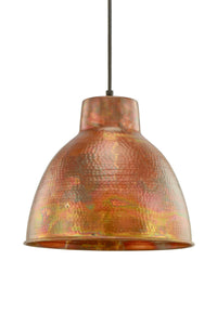 650-1P-BC-11 Cord Hung 11.5" Burnt Copper Mini Pendant - Burnt Copper Nisha Shade - LED Bulb - Dimmensions: 11.5 x 11.5 x 11<br>Minimum Height : 14.5<br>Maximum Height : 130 - Sloped Ceiling Compatible: Yes