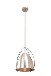 653-1S-BSN-14 1-Light 14" Black/Satin Nickel Pendant - Brushed Satin Nickel Rani Shade - LED Bulb - Dimmensions: 14 x 14 x 14<br>Minimum Height : 17<br>Maximum Height : 44.625 - Sloped Ceiling Compatible: Yes