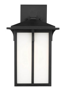 8652701-12 Generation Brands Tomek Black Medium 1-Light Outdoor Wall Lantern Etched / White Inside-++-+-íGlass