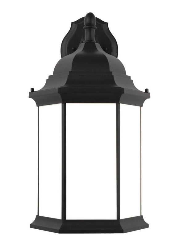 8738751-12 Generation Brands Sevier Black Extra Large 1-Light Downlight Outdoor Wall Lantern Satin Etched-++-+-íGlass