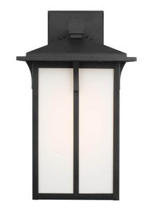 8752701-12 Generation Brands Tomek Black Large 1-Light Outdoor Wall Lantern Etched / White Inside-++-+-íGlass