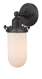 900-1W-BK-CE231-BK-W 1-Light 4.5" Matte Black Sconce - Matte White Cased Centri Glass - LED Bulb - Dimmensions: 4.5 x 6 x 11.5 - Glass Up or Down: Yes