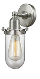1-Light 4.5" Brushed Satin Nickel Sconce - Clear Centri Glass Shade - Incandesent Or LED Bulbs