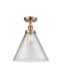 916-1C-AC-G42-L 1-Light 8" Antique Copper Semi-Flush Mount - Clear Cone 12" Glass - LED Bulb - Dimmensions: 8 x 8 x 13 - Sloped Ceiling Compatible: No