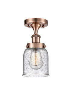 1-Light 5" Antique Copper Semi-Flush Mount - Seedy Small Bell Glass LED