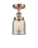 1-Light 5" Antique Copper Semi-Flush Mount - Silver Plated Mercury Small Bell Glass LED