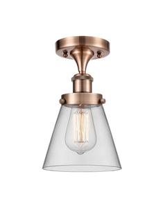 1-Light 6" Antique Copper Semi-Flush Mount - Clear Small Cone Glass LED