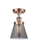 1-Light 6" Antique Copper Semi-Flush Mount - Plated Smoke Small Cone Glass LED